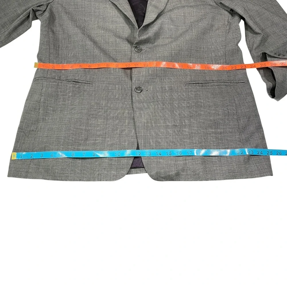 Haggar Black Label 46R 38x29 Grey Suit Set Glen Plaid Wool Blend Blazer Trousers